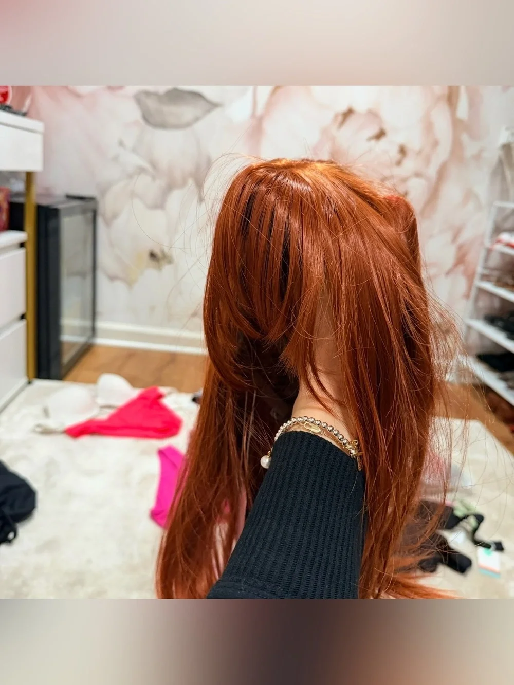 Red Long Women's Wig with bangs